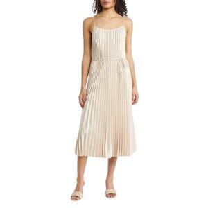 NWT SAM EDELMAN Hammered Satin Plissé Dress in Ecru - Cream Pleated Dress M